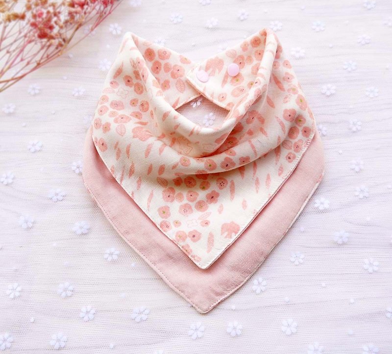 DOMOMO日本製飛燕花(嬰兒粉)6層紗 雙面圍兜 口水巾 領巾 - 口水肩/圍兜 - 棉．麻 粉紅色