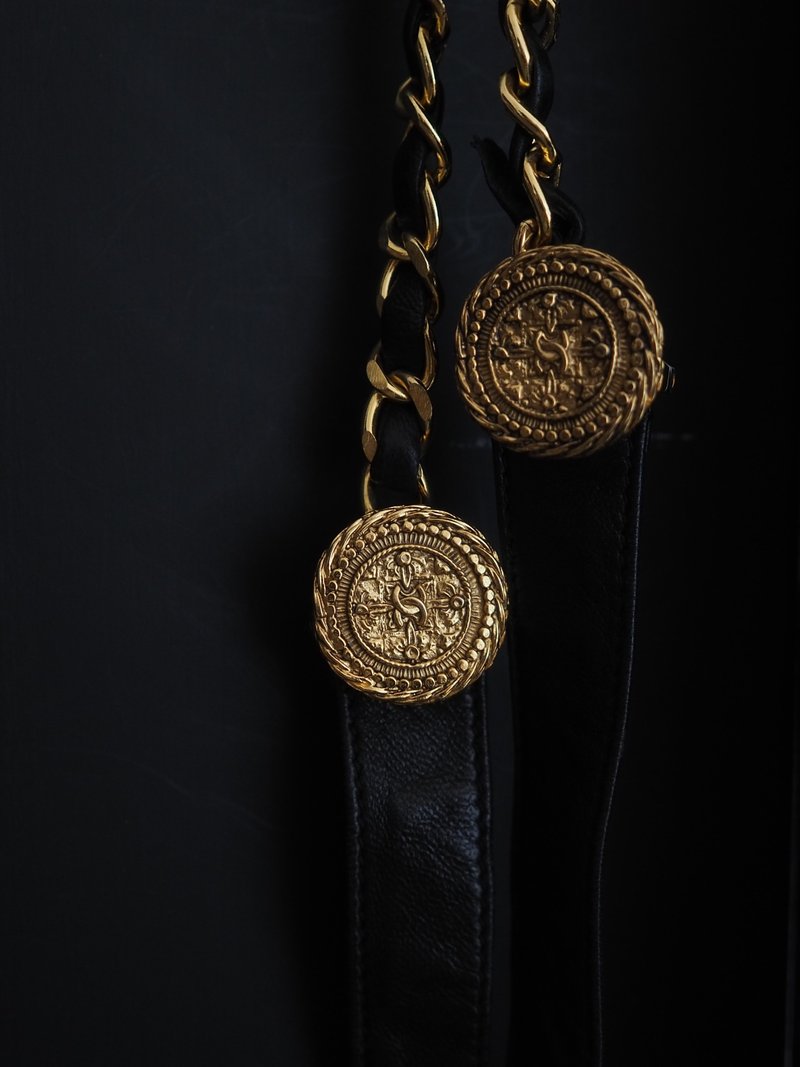 CHANEL シャネル チェーン ベルト ゴールド ブラック レザー ヴィンテージ - 皮帶/腰帶 - 真皮 金色