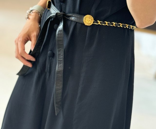 CHANEL シャネル チェーン ベルト ゴールド ブラック レザー