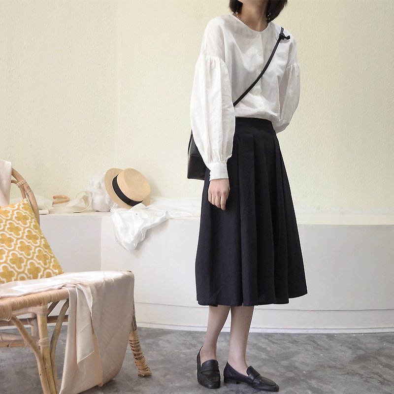 圓領泡泡袖白襯衣|襯衣|苧麻|獨立品牌|Sora-124 - 女襯衫 - 棉．麻 白色