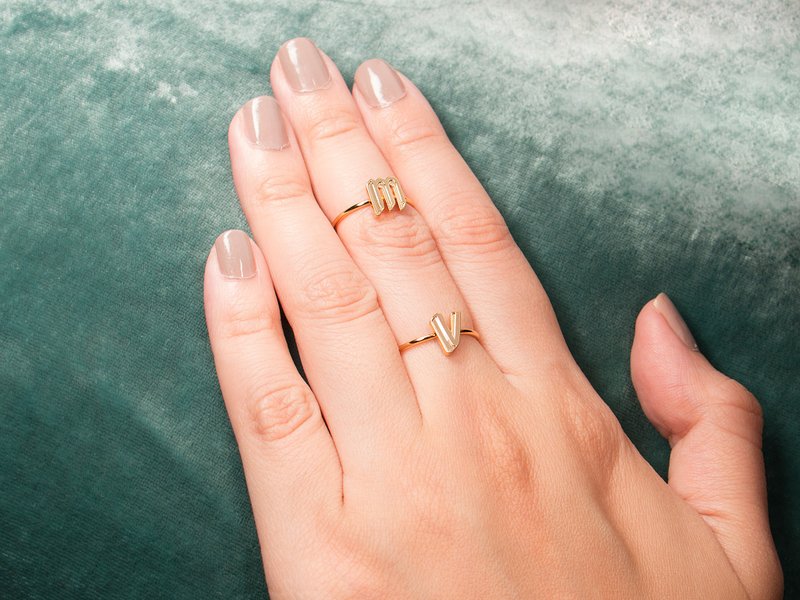 Initial Rings- Gold plated 925 Sterling Silve Rings (A pair) - แหวนทั่วไป - เงินแท้ สีทอง