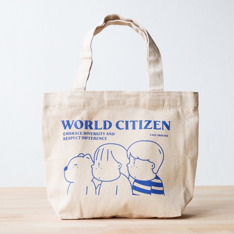 TOTE BAG - WORLD CITIZEN (BABY BLUE) - Handbags & Totes - Cotton & Hemp White