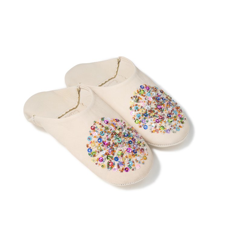 Natural / mix / moroccan Leather babouche Slippers / High quality odourless - รองเท้าแตะในบ้าน - หนังแท้ สีส้ม