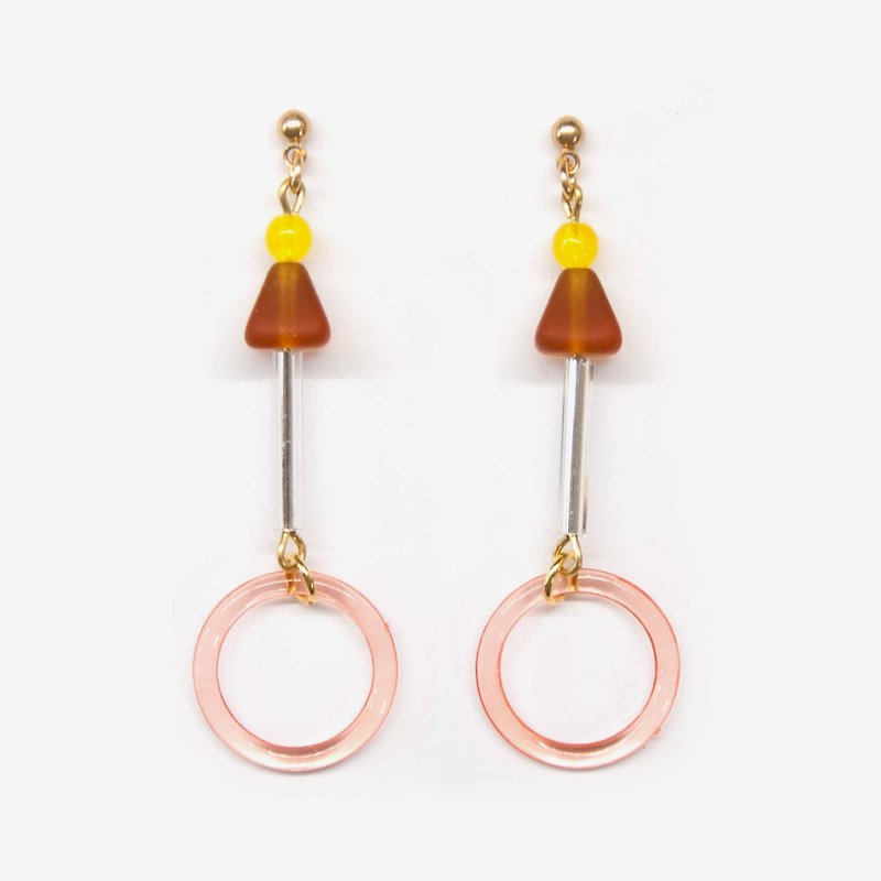 Retro Circus Collection - Gymnastics Red Circle Earrings, Post Earrings, Clip On Earrings - ต่างหู - โลหะ สีแดง