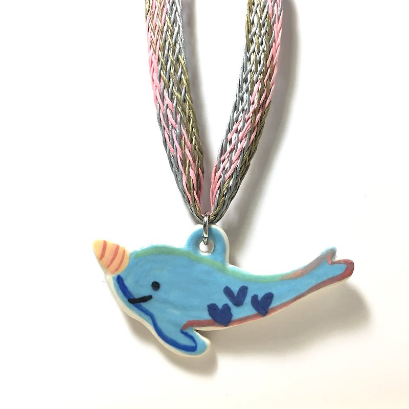 Aqua Narwhal Necklace - Necklaces - Pottery Blue