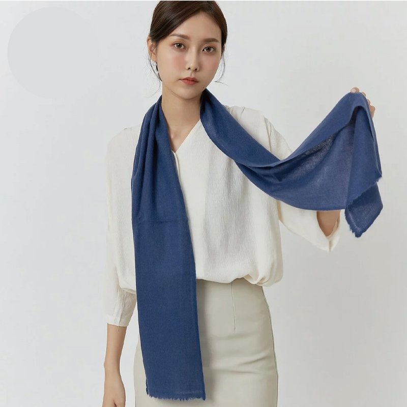 海軍藍 | 窄版素面 喀什米爾圍巾 - 絲巾 - 羊毛 藍色