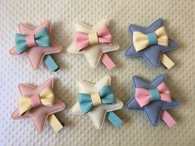 【牛仔咩咩】馬卡龍星星蝴蝶結髮夾 - 圍兜/口水巾 - 紙 粉紅色