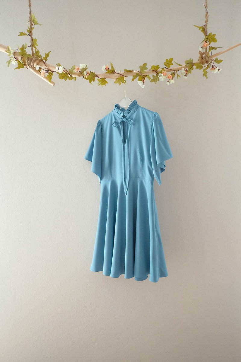 Blue vintage summer sundress Short bridesmaid dress party dress - 連身裙 - 聚酯纖維 藍色