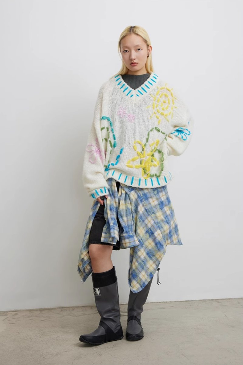 Loose Knit Sweater 彩筆線稿手工毛衣 - 女毛衣/針織衫 - 其他材質 白色
