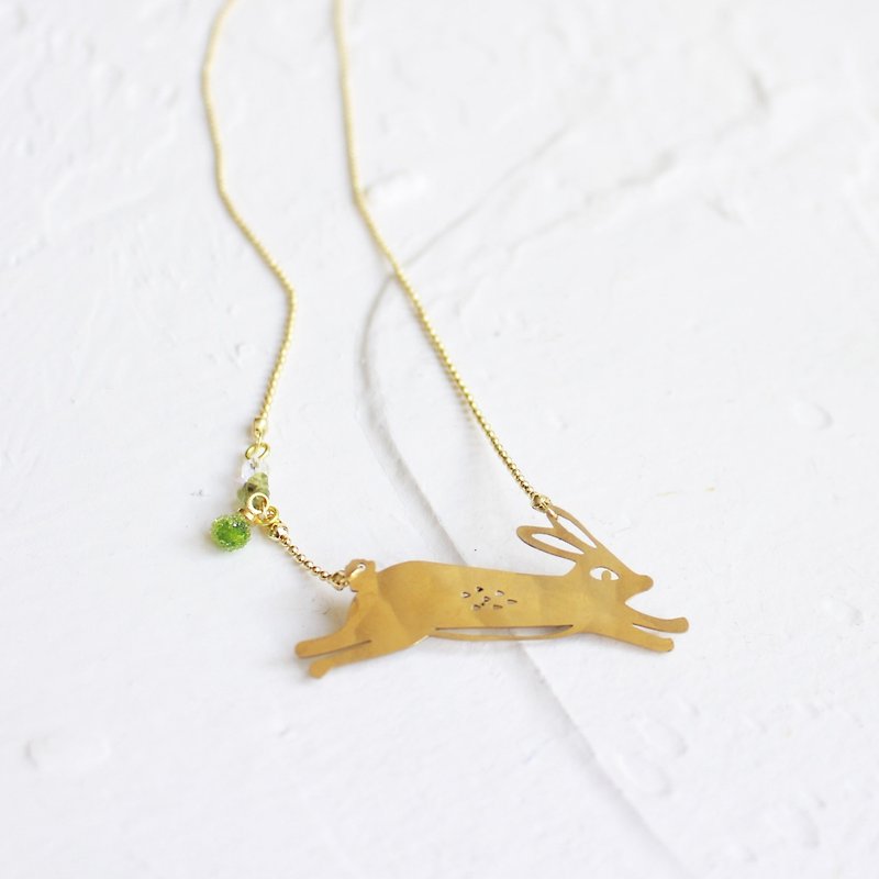 Rabbit hammered brass golden necklace  I Story_Rabbit's playtime - Necklaces - Copper & Brass Gold