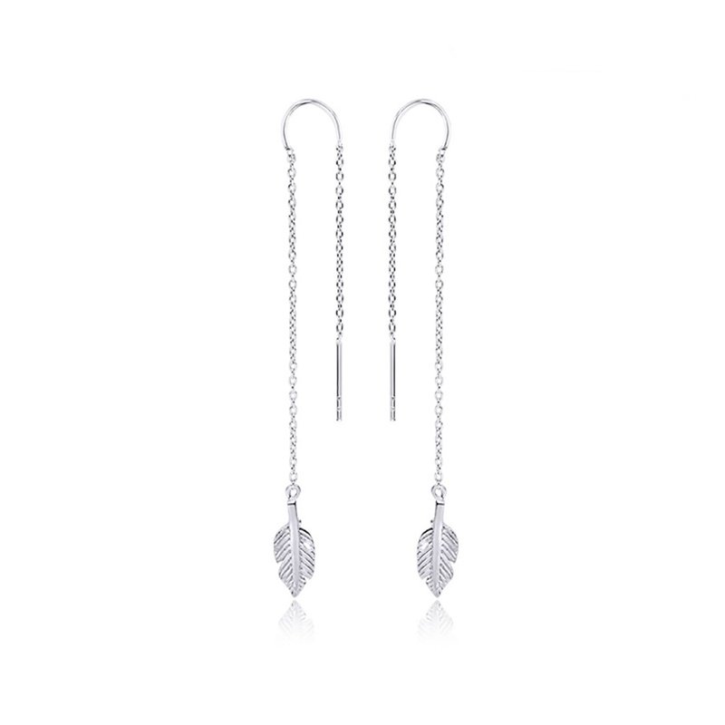 Pure 925 Sterling Silver Boho Feather Threader Drop Earrings for Women - 耳環/耳夾 - 純銀 銀色