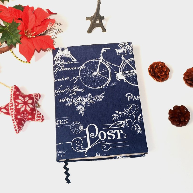 Oh! Paris book cover with bookmark handmade Print Cotton Fabric canvas - Notebooks & Journals - Cotton & Hemp Blue
