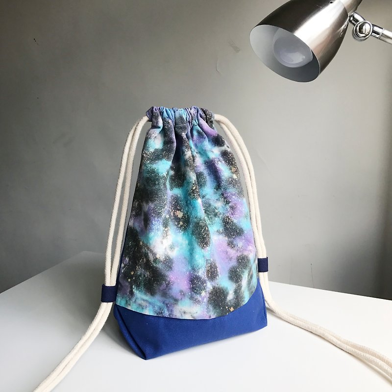Tie Dye/Handmade/drawstring/backpack [Star / Starry night ] - กระเป๋าหูรูด - ผ้าฝ้าย/ผ้าลินิน สีน้ำเงิน