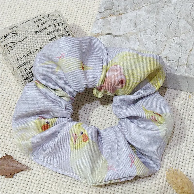 Light gray bottom- scrunchie tie_cockatiel_ponytail headband - Hair Accessories - Polyester 