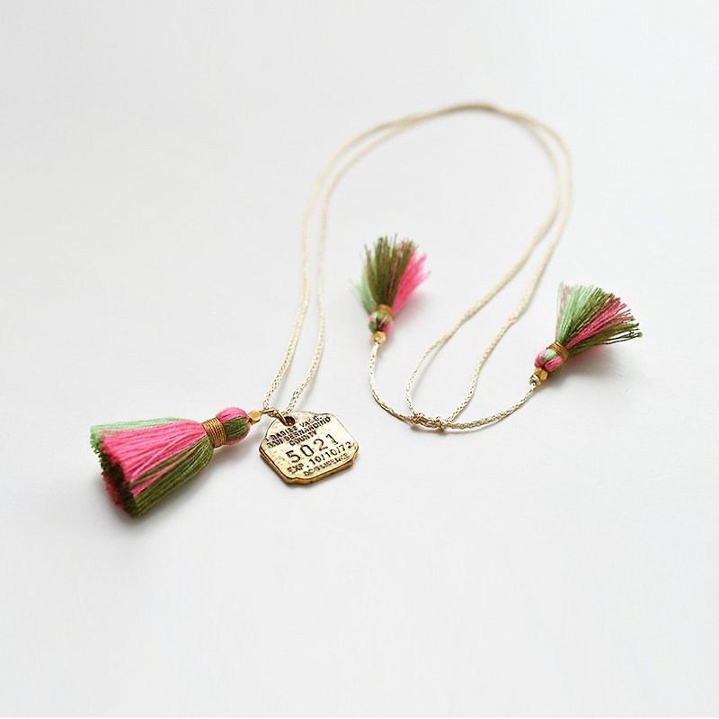 Necklace/3way tassel necklace/pink - สร้อยคอ - วัสดุอื่นๆ สึชมพู