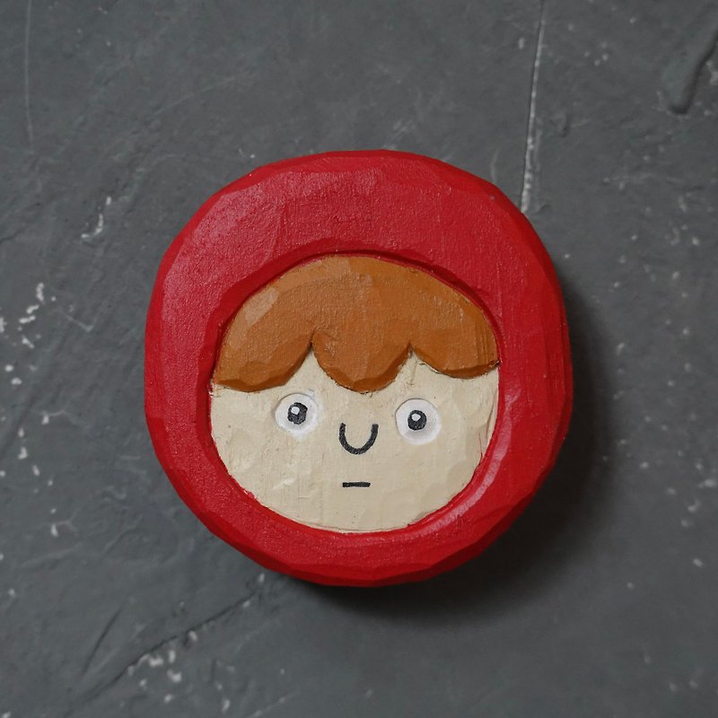Boy in hood Wooden Magnets - Magnets - Wood Red