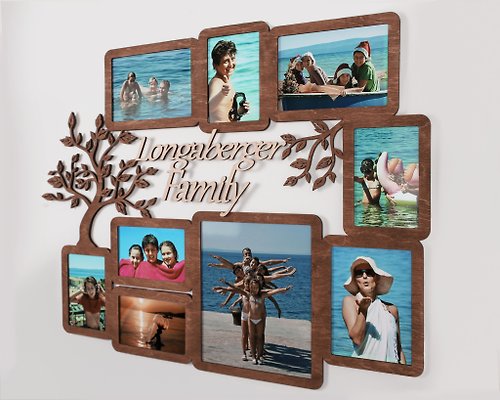 Mr.Carpenter Store Personalized multi photo frame Family tree collage Wooden wall decor Tree art