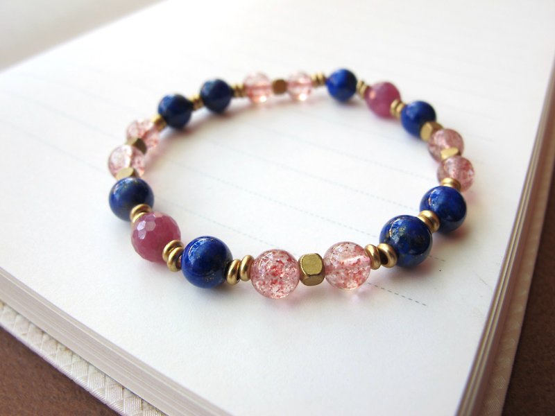 [Read] ruby ​​x lapis lazuli × Crystal Brass - hand-made natural stone series - สร้อยข้อมือ - คริสตัล สีน้ำเงิน