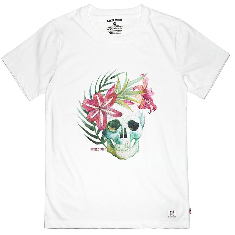 British Fashion Brand -Baker Street- Skull Printed T-shirt - Men's T-Shirts & Tops - Cotton & Hemp White