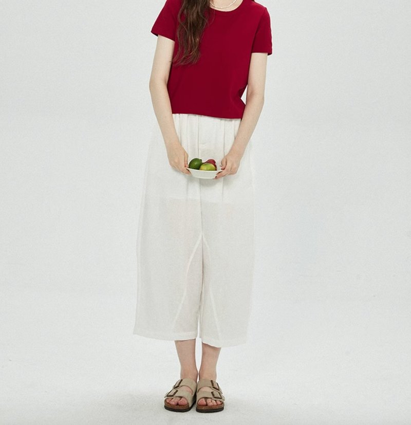 French Vintage Linen Lightweight Loose Trousers - กางเกงขายาว - วัสดุอื่นๆ ขาว