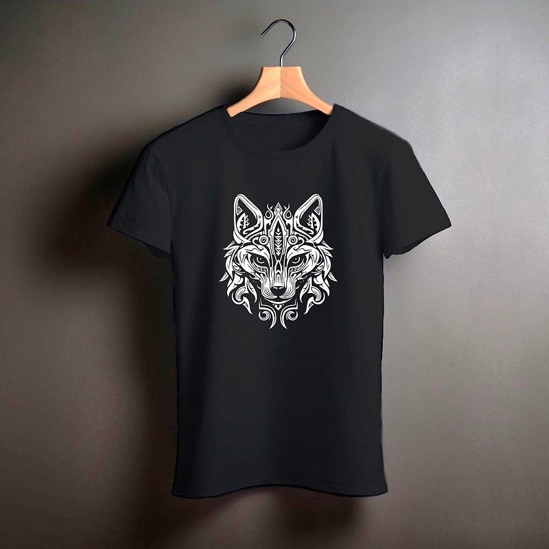 Wild Soul Totem T-Shirt White Wolf (Black) - เสื้อยืดผู้ชาย - ผ้าฝ้าย/ผ้าลินิน สีดำ