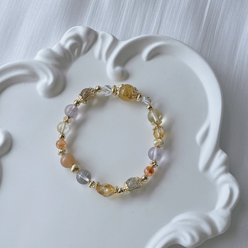 Zhijin丨Yellow glue flower + amethyst // attract wealth and noble people // customized natural crystal bracelet - สร้อยข้อมือ - คริสตัล สีเหลือง