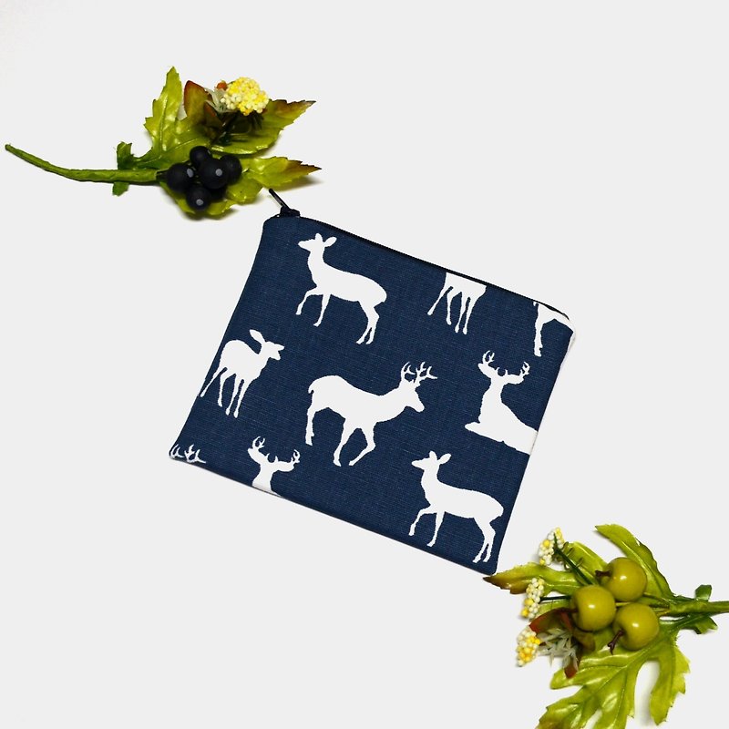 Deer Silhouette Premier Navy Small Zippered Bag/cosmetic bag/storage pouch - Toiletry Bags & Pouches - Cotton & Hemp Blue