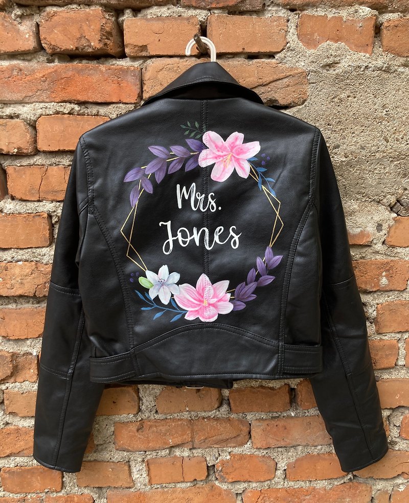 Bridal leather jacket, custom leather jacket, wedding leather jacket, bride jack - Women's Casual & Functional Jackets - Faux Leather Black