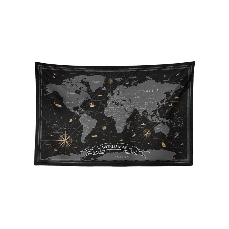 Vintage world map tapestry - โปสเตอร์ - เส้นใยสังเคราะห์ สีดำ