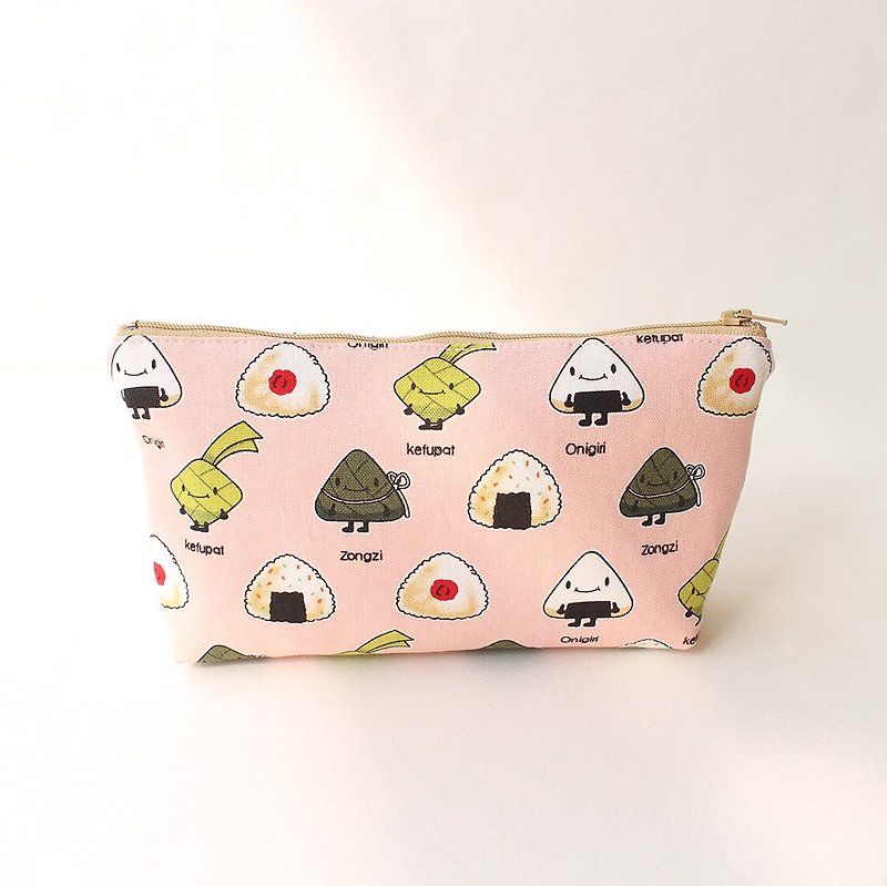 Rice ball - pink bottom (large) pencil case / storage bag pencil case cosmetic bag - Pencil Cases - Cotton & Hemp 