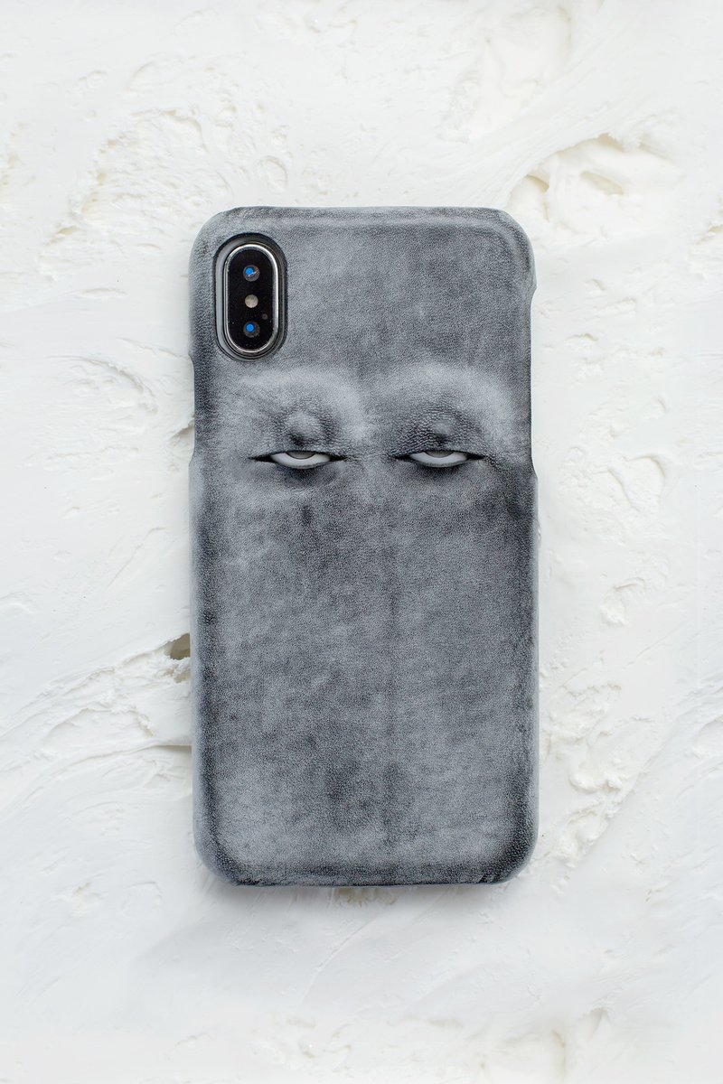 煙霧黑 翻白眼系列 手工真皮iPhone手機殼 保護套 義大利植鞣牛皮 - 手機殼/手機套 - 真皮 黑色