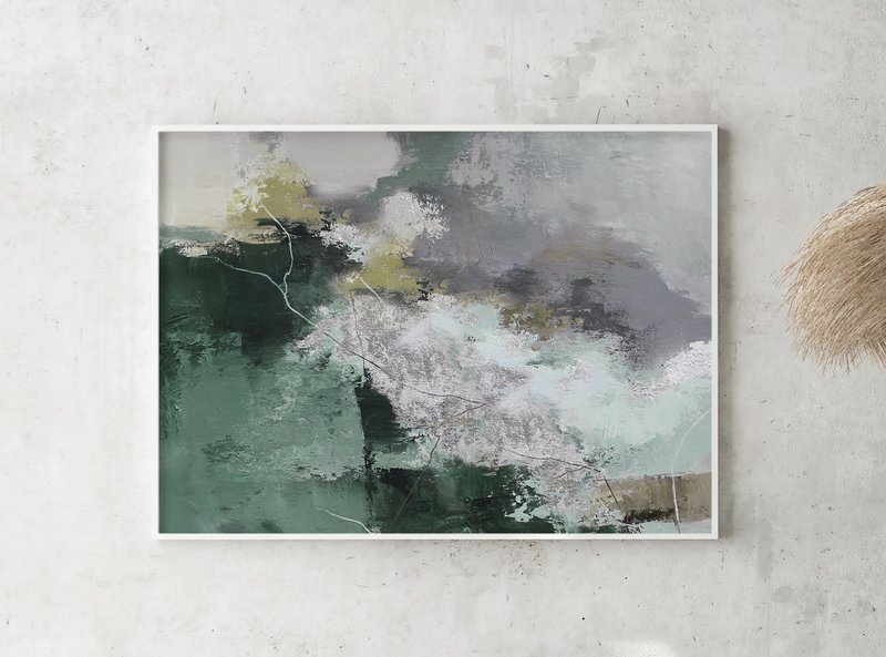 Painting Green Abstract | Green Blue Abstract Painting | Greenland 5 - 壁貼/牆壁裝飾 - 棉．麻 綠色