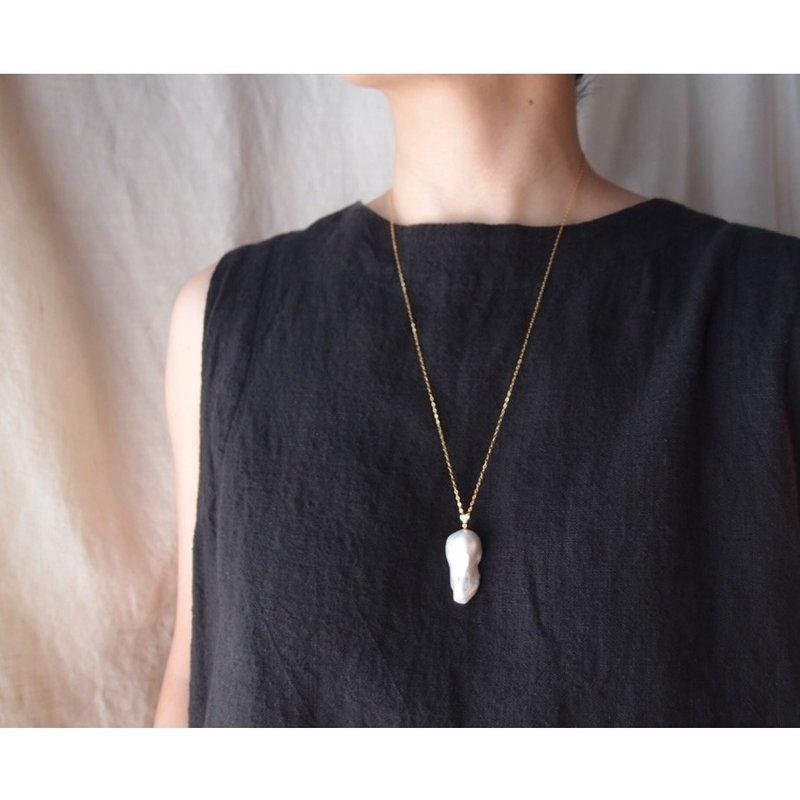 【K14gf】Fishtail Baroque Pearl 　オイスターバロックパール ネックレスチャーム【Large】 - 項鍊 - 寶石 白色