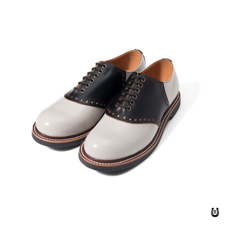 Saddle shoes-classic contrast color IVR x V.Black - รองเท้าหนังผู้ชาย - หนังแท้ 