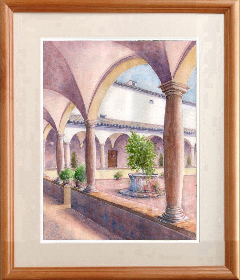水彩画原画　修道院の庭 - 海報/掛畫/掛布 - 紙 咖啡色