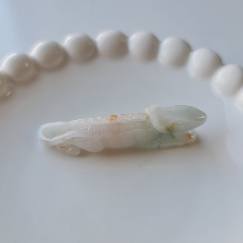 冰細糯三彩蜥蜴 | 天然緬甸玉A貨翡翠 - 吊飾/掛飾 - 玉石 