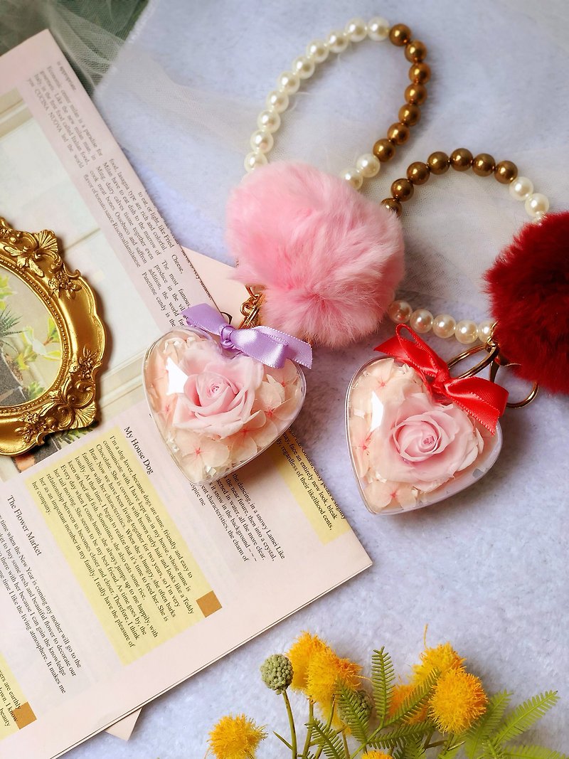 【Birthday Gift】Love Bobo Ball Key Ring Immortal Flower Key Ring Multicolor - ช่อดอกไม้แห้ง - พืช/ดอกไม้ หลากหลายสี