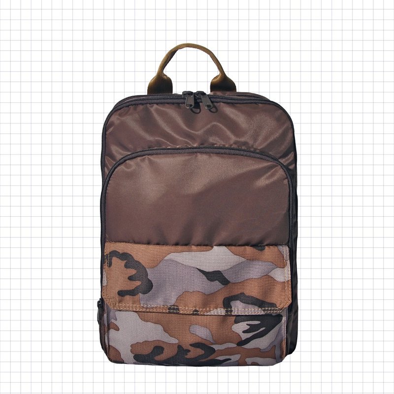 UO 雙層方型後背包 UO-1399-BR【 台灣原創品包包品牌】 - 後背包/背包/書包 - 尼龍 咖啡色