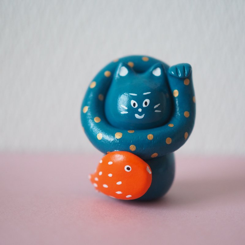Maneki-neko (scroll type) - 公仔/玩偶 - 黏土 綠色
