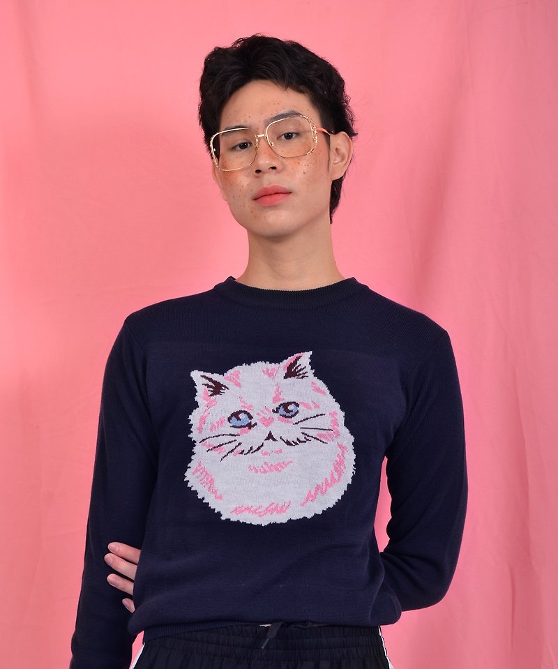 Kitten Sweater  Navy - 毛衣/針織衫 - 其他材質 藍色