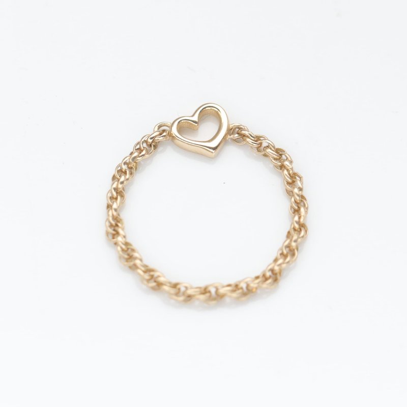 14K Gold Love Double Ring Curly Chain Ring - แหวนทั่วไป - เครื่องประดับ สีทอง