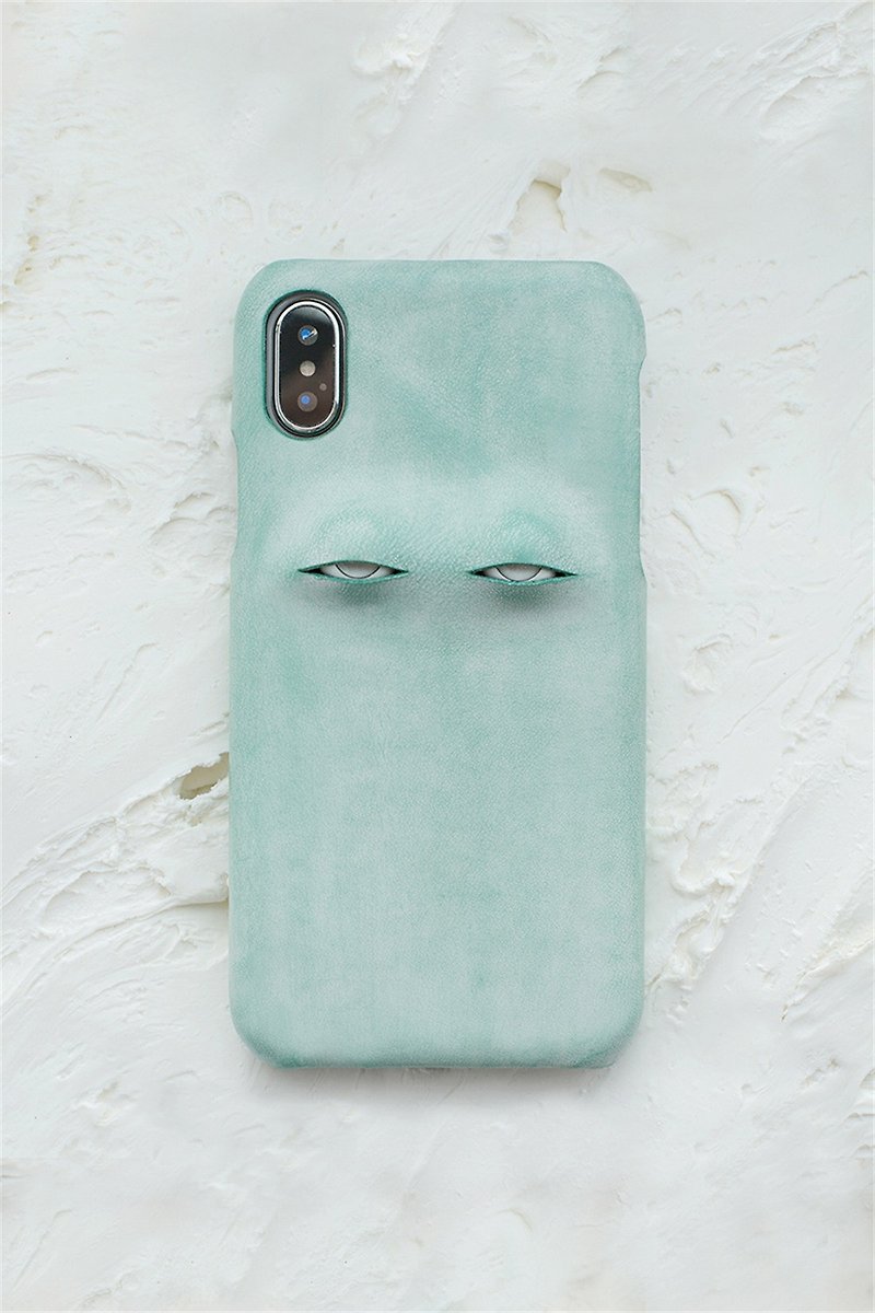 Lots of Green Rolling Eyes Series Handmade Genuine Leather iPhone Case Protective Cover Italian Vegetable Tanned Cow Leather - Phone Cases - Genuine Leather Green