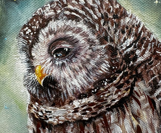 フクロウのオリジナル絵画キャンバス フクロウとネズミ フクロウ