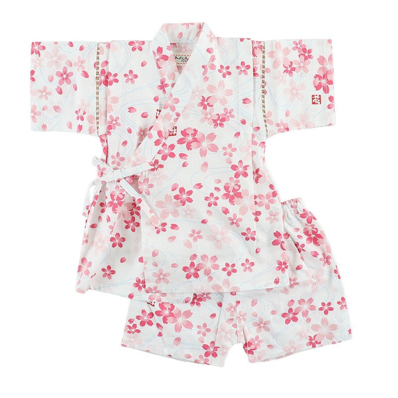 Japanese cherry blossom pattern yukata - เสื้อยืด - ผ้าฝ้าย/ผ้าลินิน สึชมพู