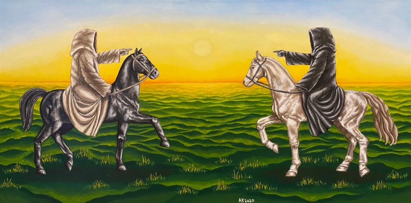 Duplicity, original oil painting, oil on canvas, horse nature landscape - 壁貼/牆壁裝飾 - 其他材質 多色