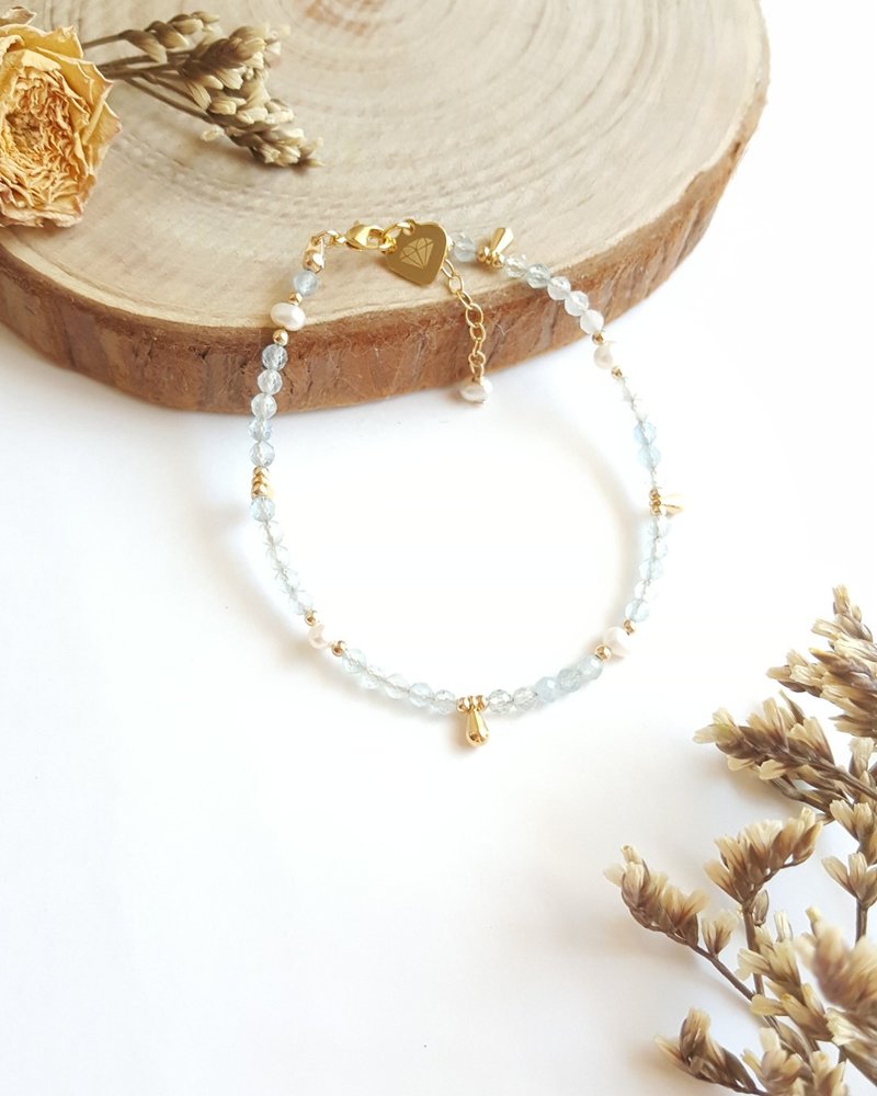 [String Chain-Throbbing Heartstring] Aquamarine, Pearl - Bracelets - Crystal 