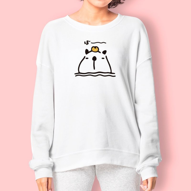 [New product for autumn and winter] Capybara Jun Hot Spring Unisex Pure Cotton University T 004 - Unisex Hoodies & T-Shirts - Cotton & Hemp White