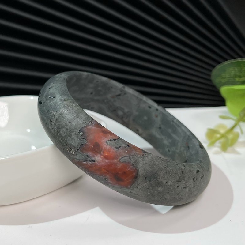 鐵皮包漿南紅瑪瑙手鐲56MM 柿子紅啞光款鴻運當頭赤玉手環 素樸 - 手鍊/手環 - 半寶石 