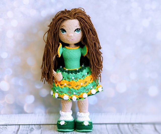 PH Artistic Handmade Amigurumi Crochet Small Yellow Frock Doll