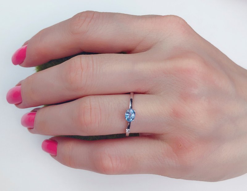 14k gold ring with sapphire and diamond - 戒指 - 貴金屬 金色